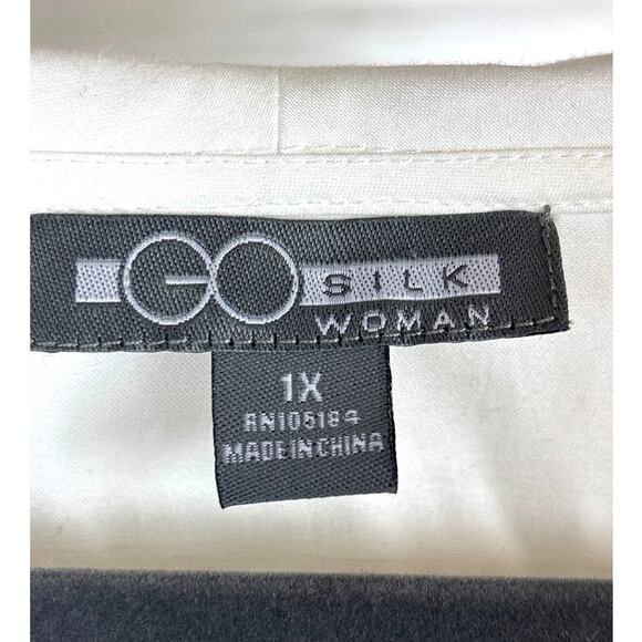 Go Silk Women’s Plus 1X White Blouse Black Lace Overlay Long Sleeve NEW Designer - Picture 7 of 7